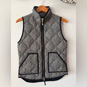 J. Crew Printed Quilted Herringbone Puffer Vest Black White Women Extra Small XS
